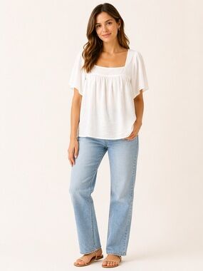 bobeau • NWT White Square Neck Flutter Sleeve Blouse PTP 21”